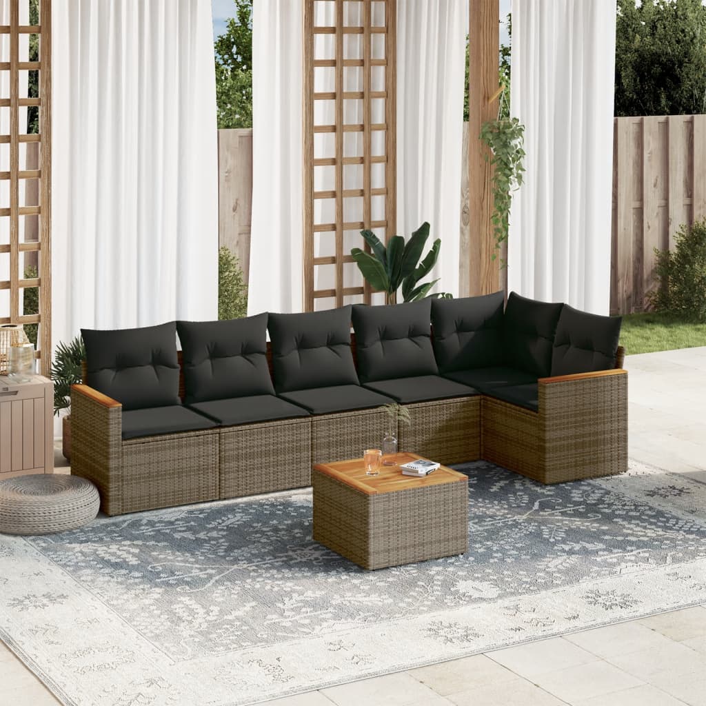 vidaXL 7-tlg. Garten-Sofagarnitur mit Kissen Grau Poly Rattan