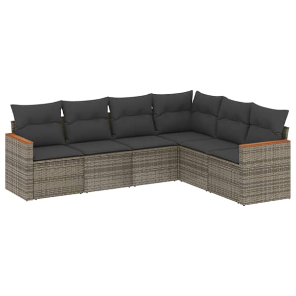 vidaXL 6-osaline aiadiivani komplekt patjadega, hall, pol&uuml;rotang