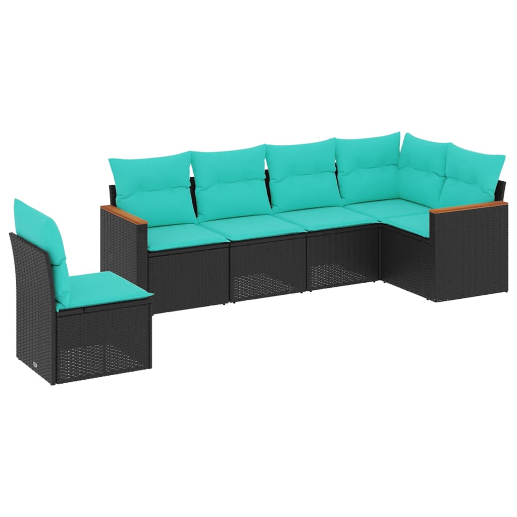 Thumbnail - vidaXL 6-teiliges Gartensofa-Set mit Kissen, schwarzes Polyrattan