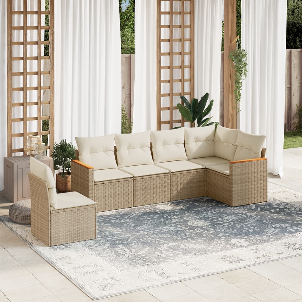 vidaXL 6-tlg. Garten-Sofagarnitur mit Kissen Beige Poly Rattan