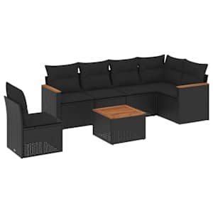 vidaXL 7-osaline aiadiivani komplekt patjadega, must, pol&uuml;rotang