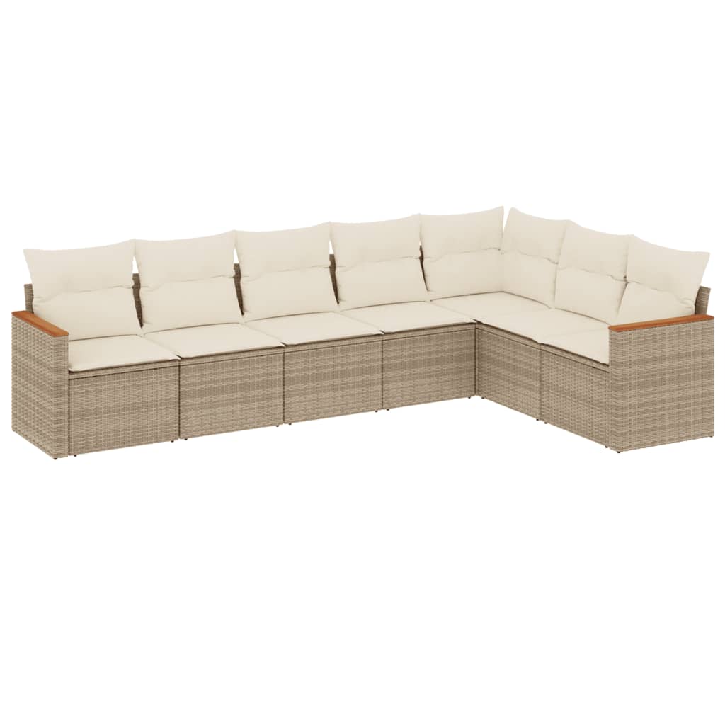 Thumbnail - vidaXL 7-tlg. Garten-Sofagarnitur mit Kissen Beige Poly Rattan