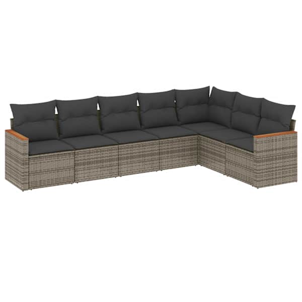vidaXL 7-osaline aiadiivani komplekt patjadega, hall, pol&uuml;rotang