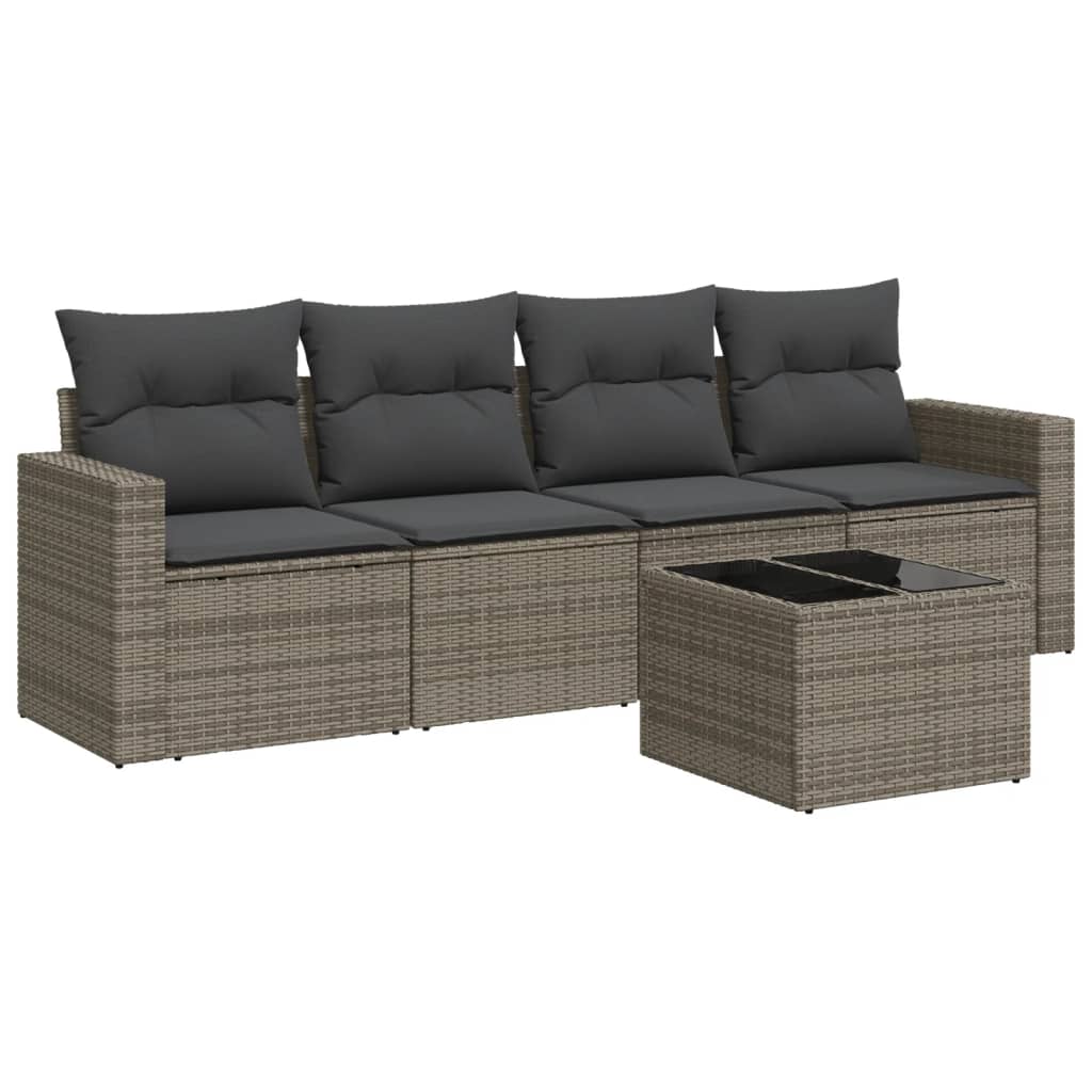 vidaXL 5-delige Loungeset met kussens poly rattan grijs, foto 3