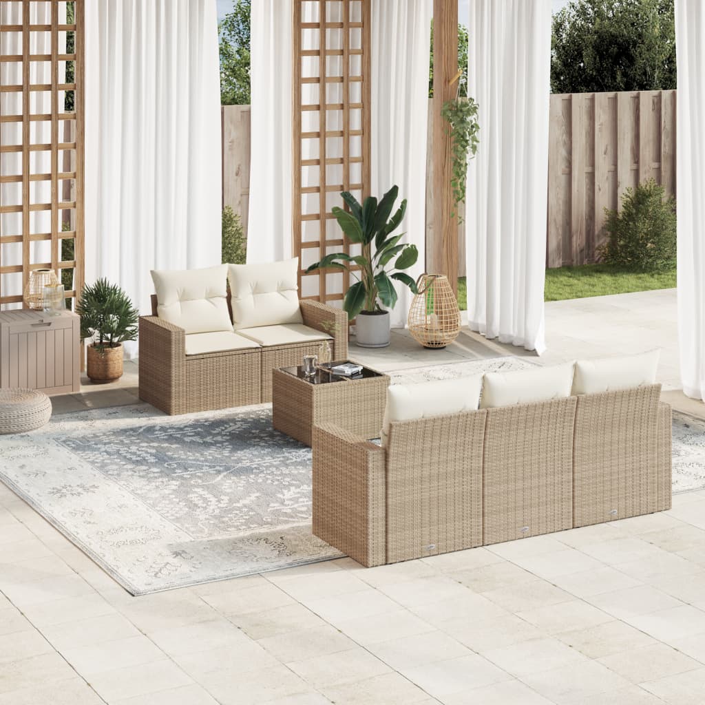 vidaXL 6-tlg. Garten-Sofagarnitur mit Kissen Beige Poly Rattan