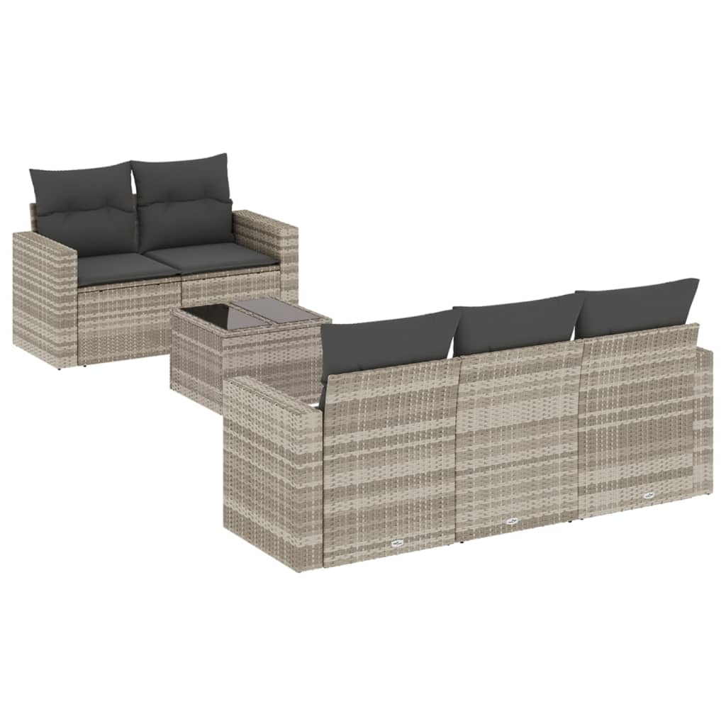 vidaXL 6-delige Loungeset met kussens poly rattan lichtgrijs grijs, foto 3