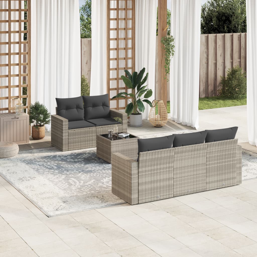 Sofasæt til haven 6 dele med hynder og opbevaring i polyrattan lysegrå