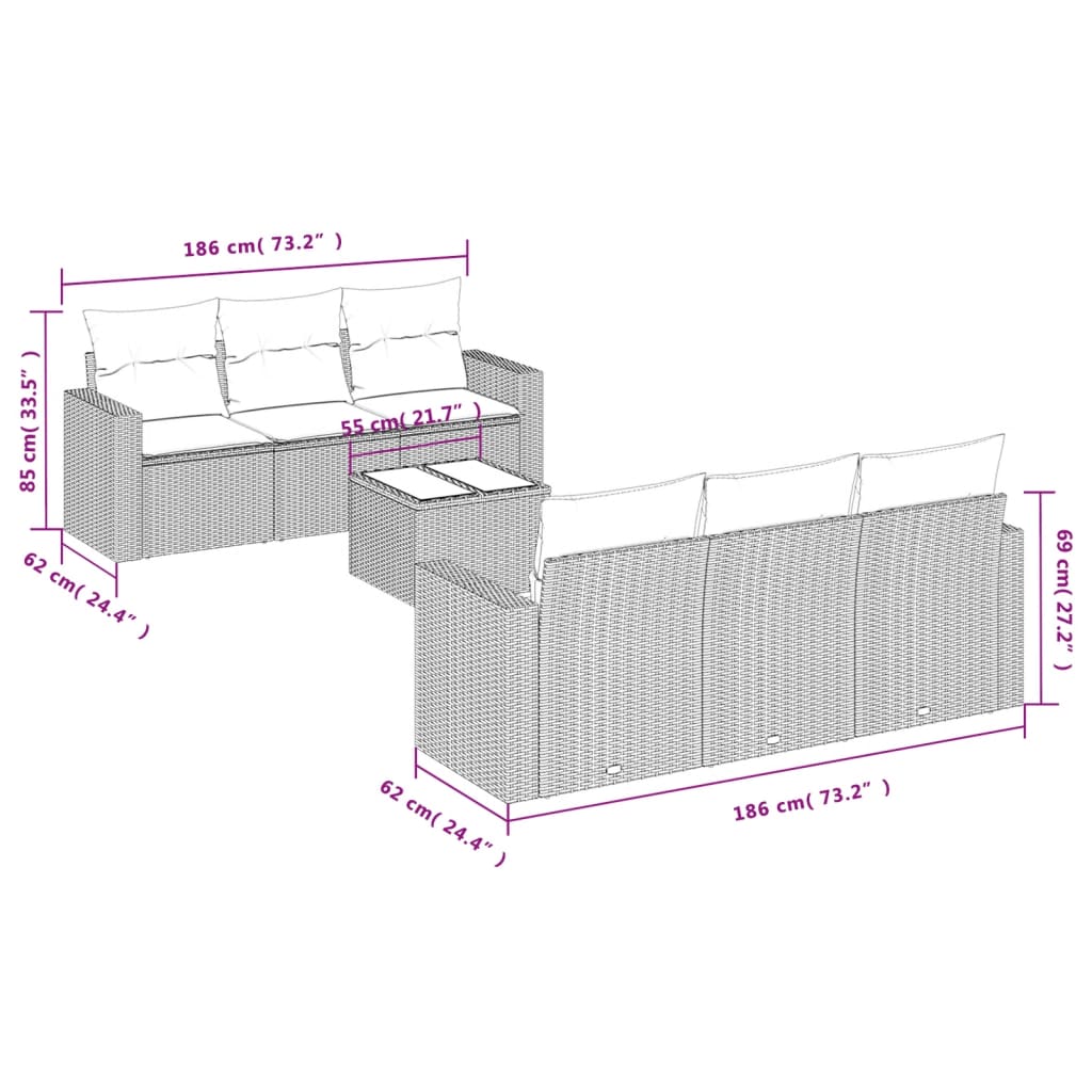 Set canapele de grădină cu perne, 7 piese, negru, poliratan 3251042 - imagine 3