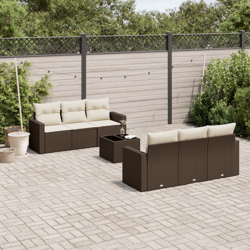 Sofasæt til haven - 7 dele med hynder og opbevaring, polyrattan, brun