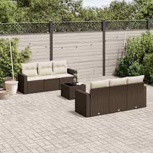 Vrtna sedežna garnitura 7-delna z blazinami rjav poli ratan