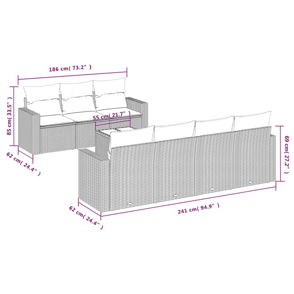 Set mobilier de grădină cu perne, 8 piese, negru, poliratan 3251062 - imagine 3