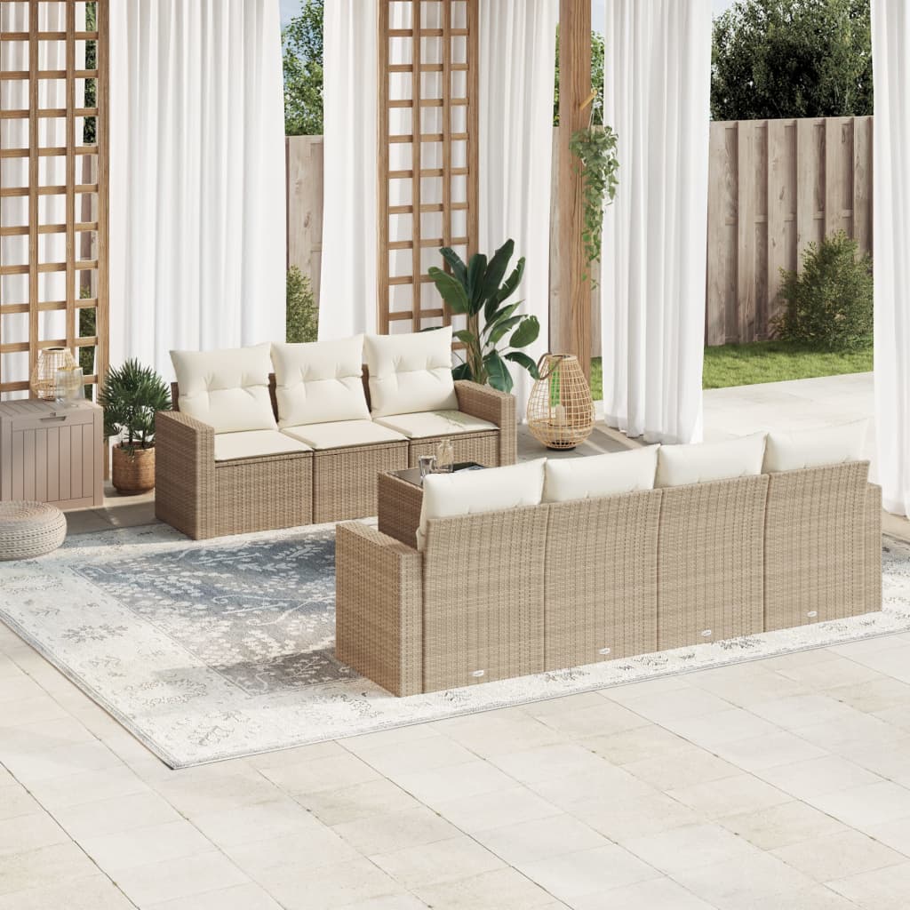 vidaXL 8-tlg. Garten-Sofagarnitur mit Kissen Beige Poly Rattan