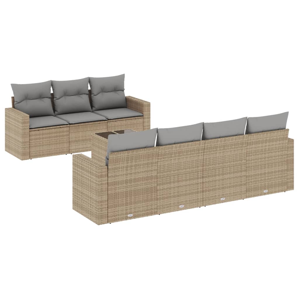 vidaXL Set canapele de grădină, 8 piese, cu perne, bej, poliratan