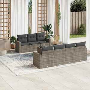 Vrtna sedežna garnitura 8-delna z blazinami siv poli ratan