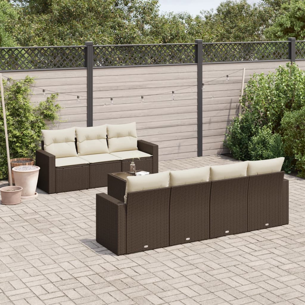 vidaXL Salon de Jardin avec Coussins 8 pcs, Canapés de Terrasse, Ensemble de Meubles de Patio, Mobilier d'Extérieur, Marron 3251070