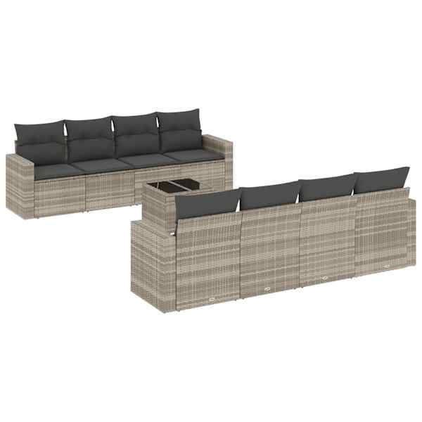vidaXL 9-osaline aiadiivani komplekt patjadega, helehall, pol&uuml;rotang