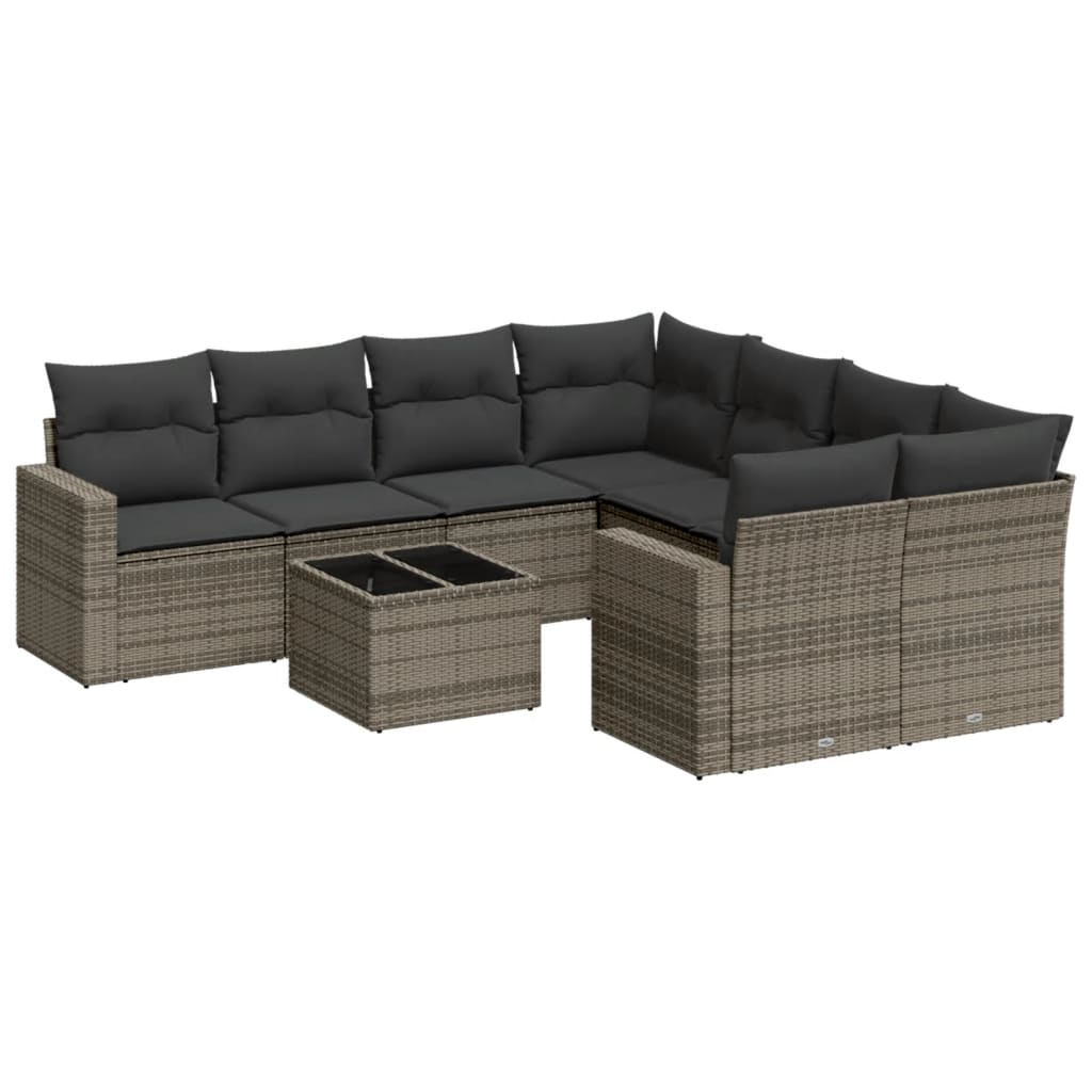 vidaXL Set canapele de grădină, 9 piese, cu perne, gri, poliratan