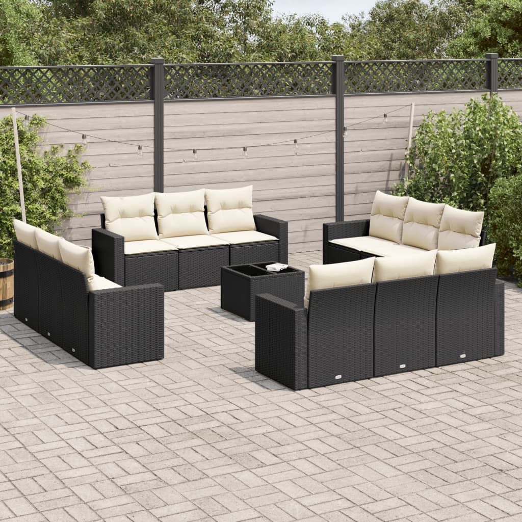 vidaXL Set mobilier de grădină cu perne, 13 piese, negru, poliratan