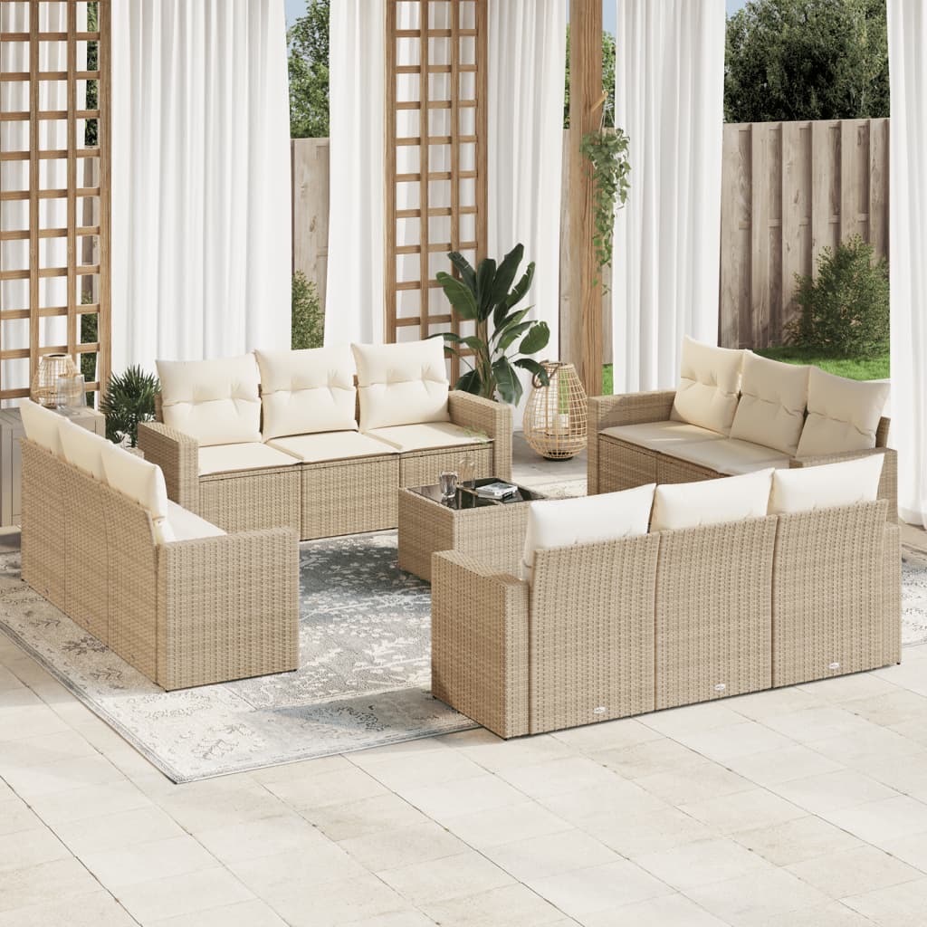 vidaXL Set canapele de grădină, 13 piese, cu perne, bej, poliratan