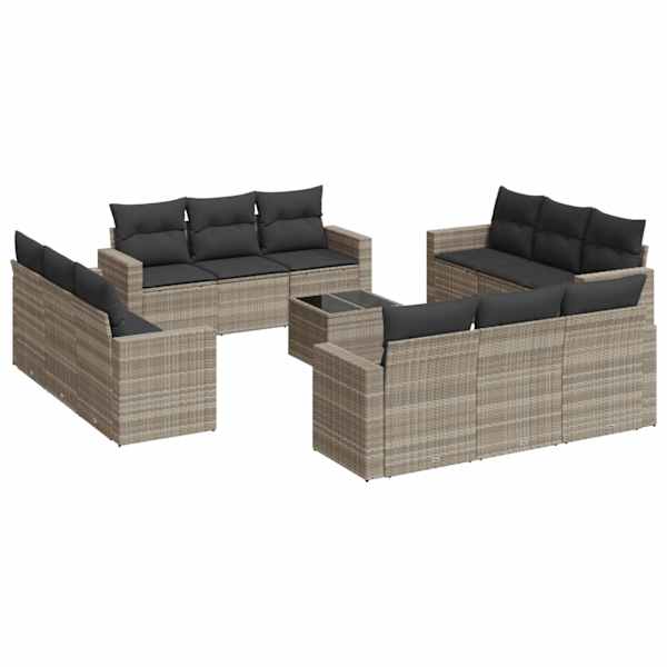 vidaXL 13-osaline aiadiivani komplekt patjadega, helehall, pol&uuml;rotang