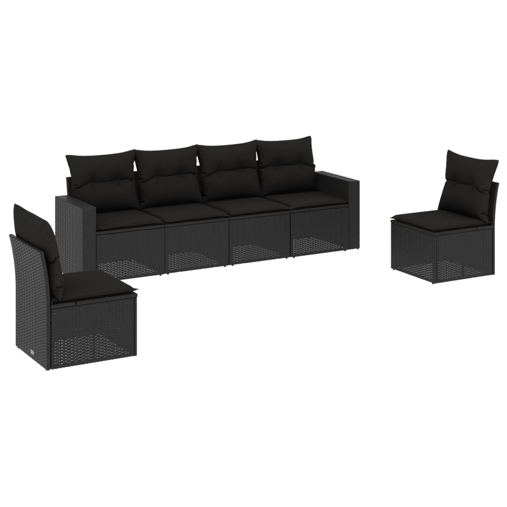 vidaXL 6-delige Loungeset met kussens poly rattan zwart, foto 3