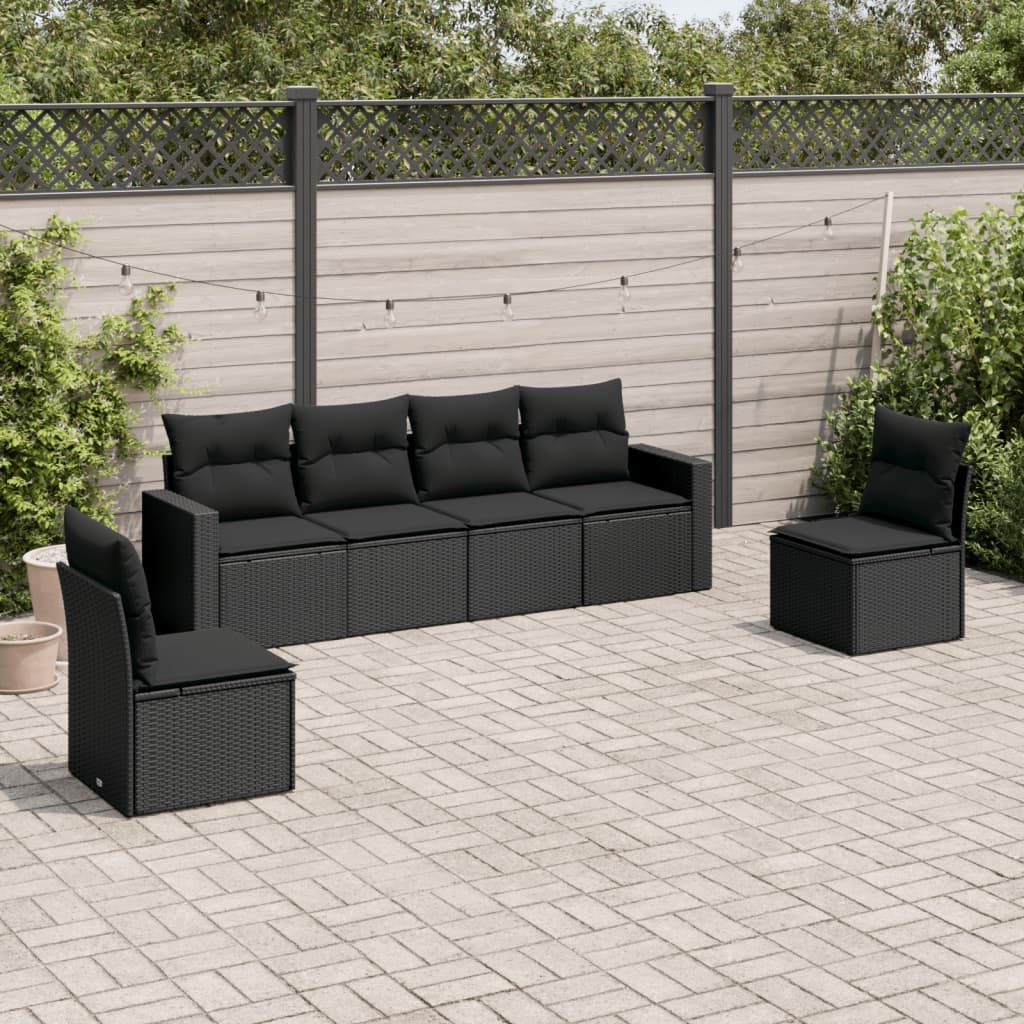 vidaXL 6 Piece Garden Sofa Set with Cushions Black Poly Rattan