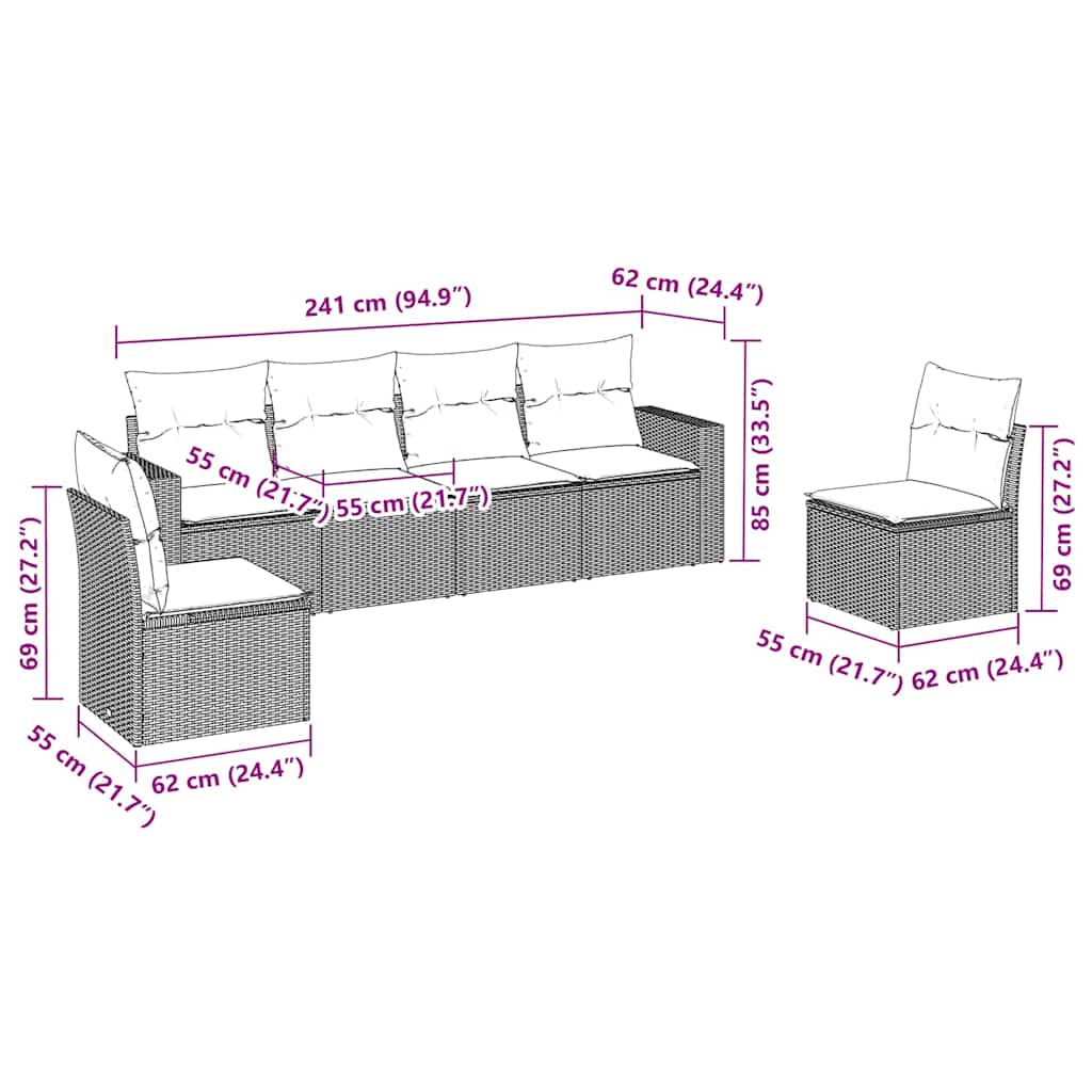 Thumbnail - vidaXL 6-tlg. Garten-Sofagarnitur mit Kissen Schwarz Poly Rattan