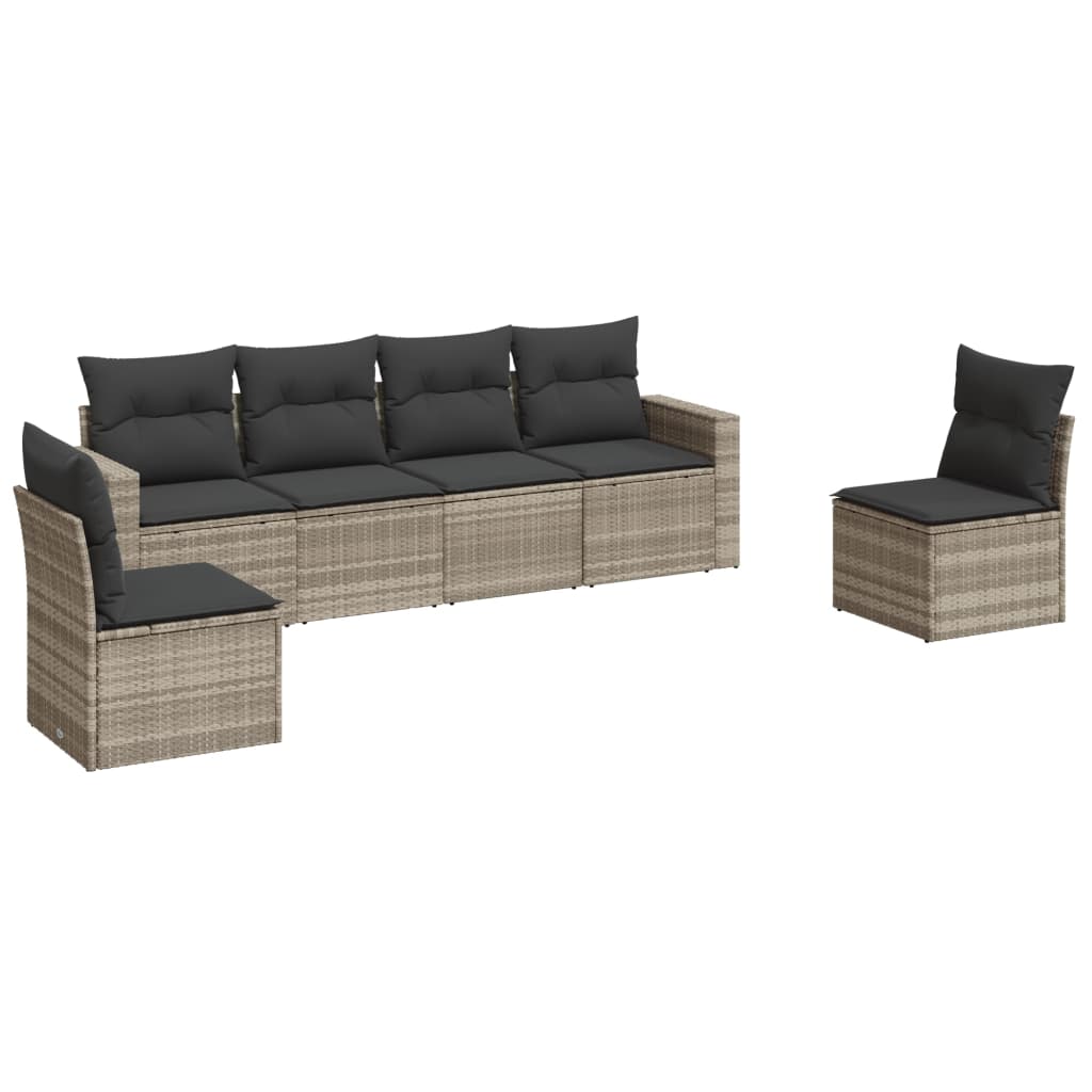 vidaXL 6-delige Loungeset met kussens poly rattan lichtgrijs grijs, foto 3