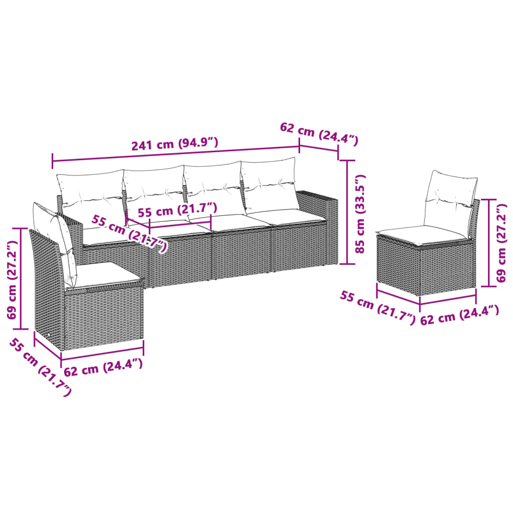 Set canapele de grădină cu perne, 6 piese gri deschis poliratan 3251149 - imagine 3