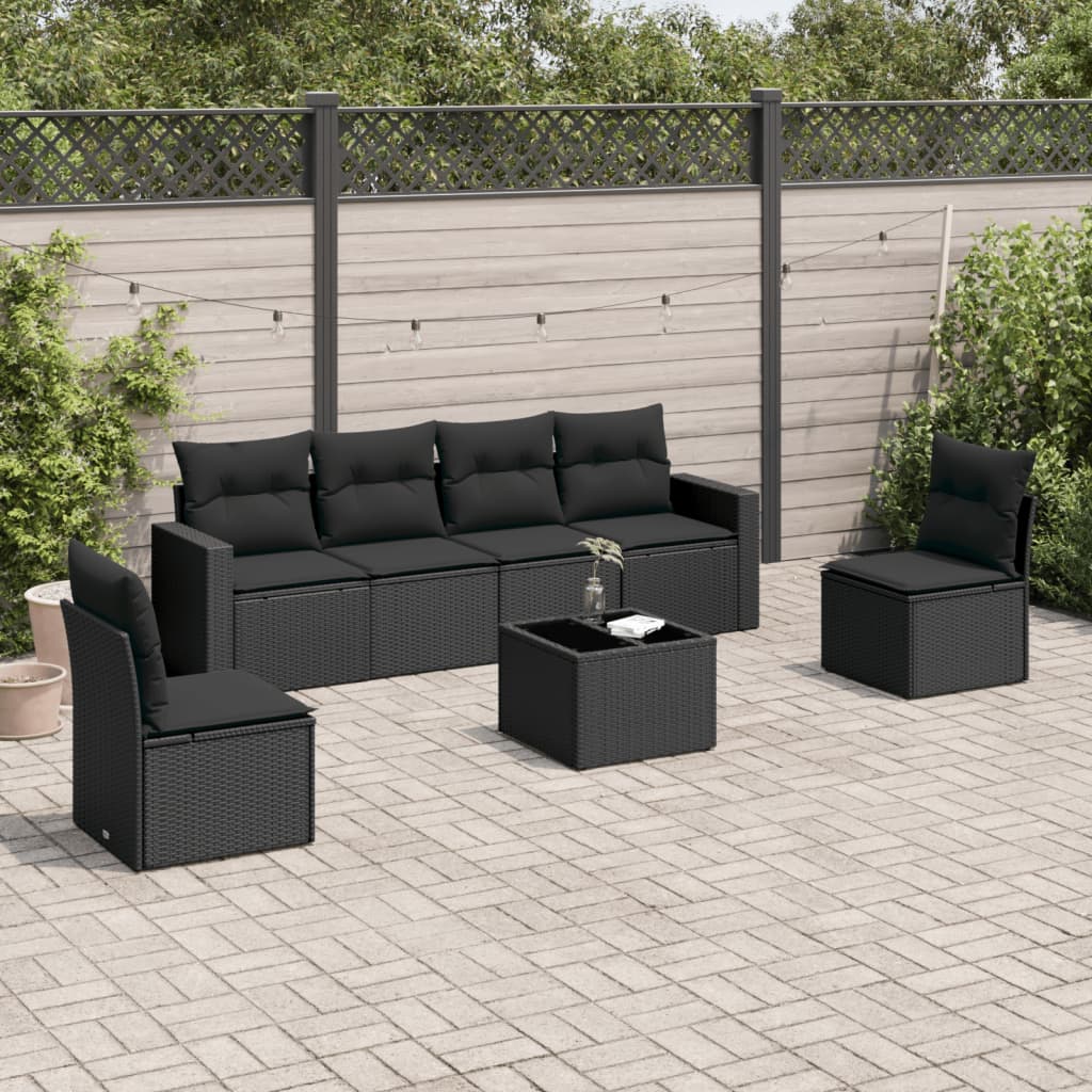 Sofasæt Til Haven 6 Dele Med Hynder Polyrattan - Sort / Med bord