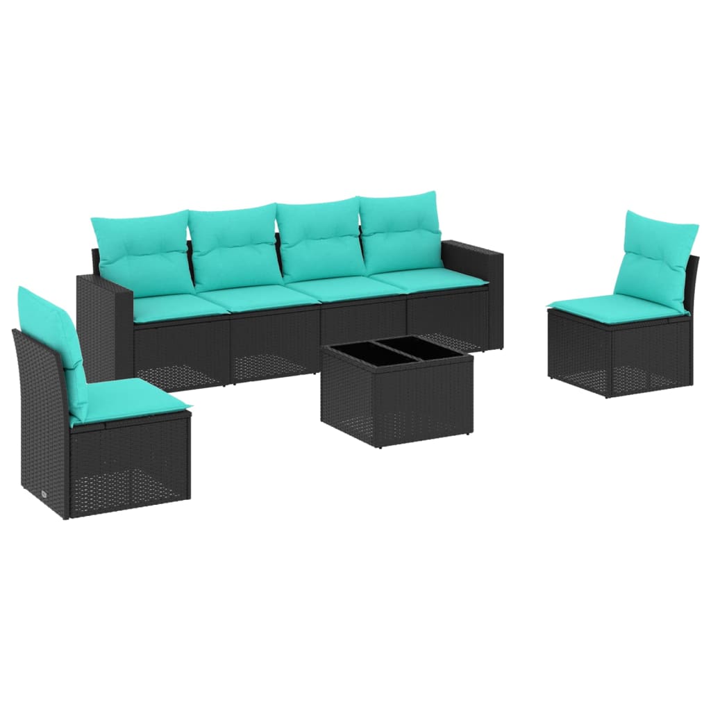 VidaXL 7dílná zahradní sedací souprava s poduškami černá polyratan