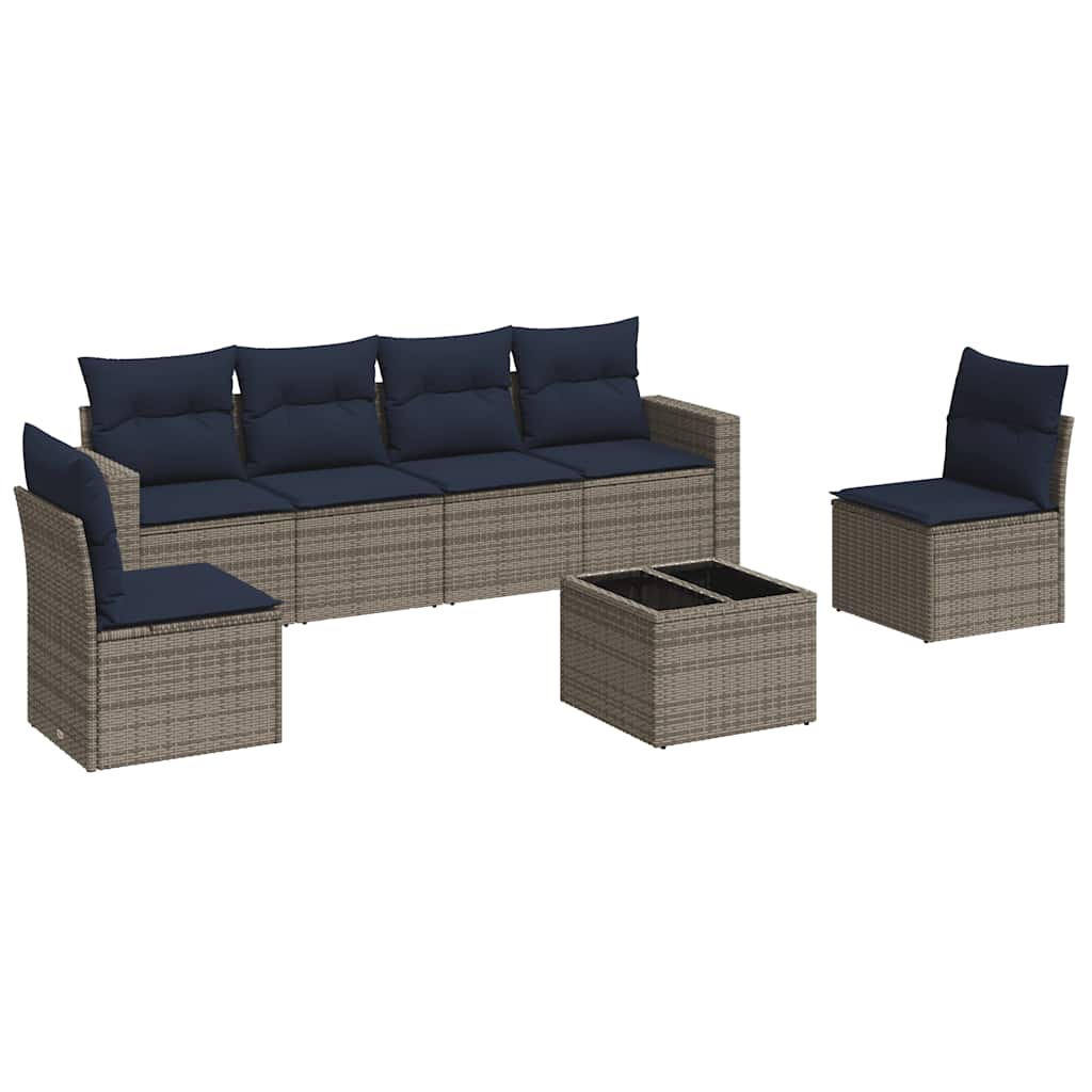 vidaXL 7dílná zahradní sedací souprava s poduškami šedá polyratan