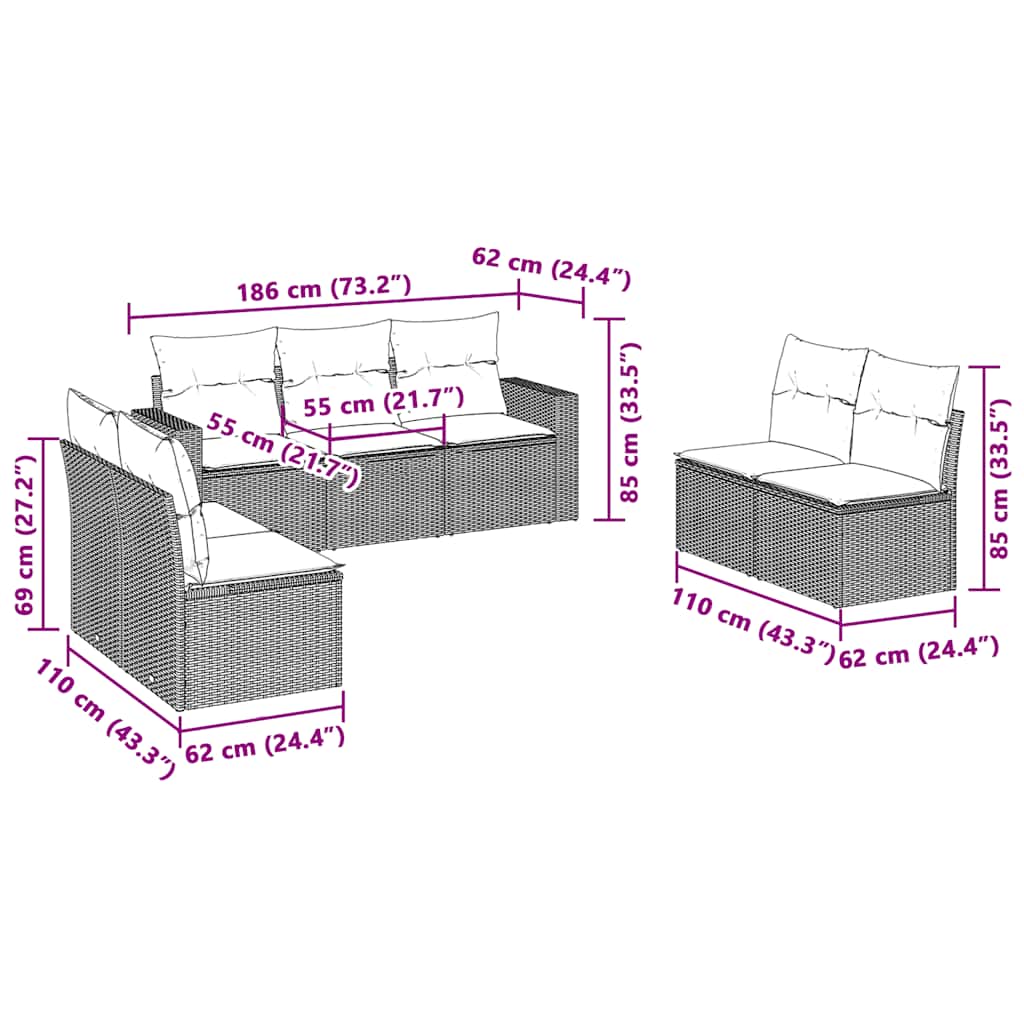 Set canapele de grădină cu perne, 7piese gri deschis poliratan 3251169 - imagine 3