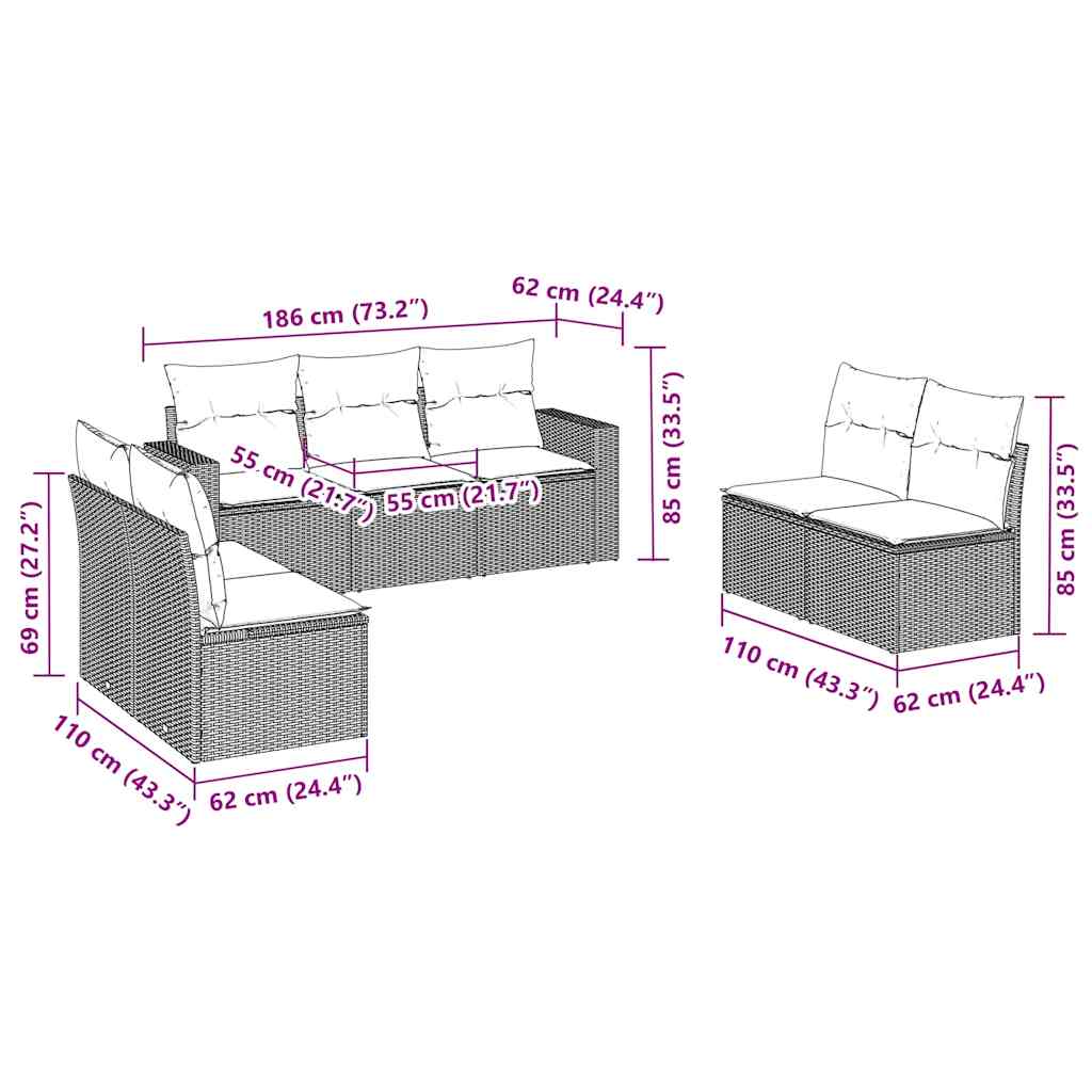 vidaXL 7-delige Loungeset met kussens poly rattan bruin afbeelding