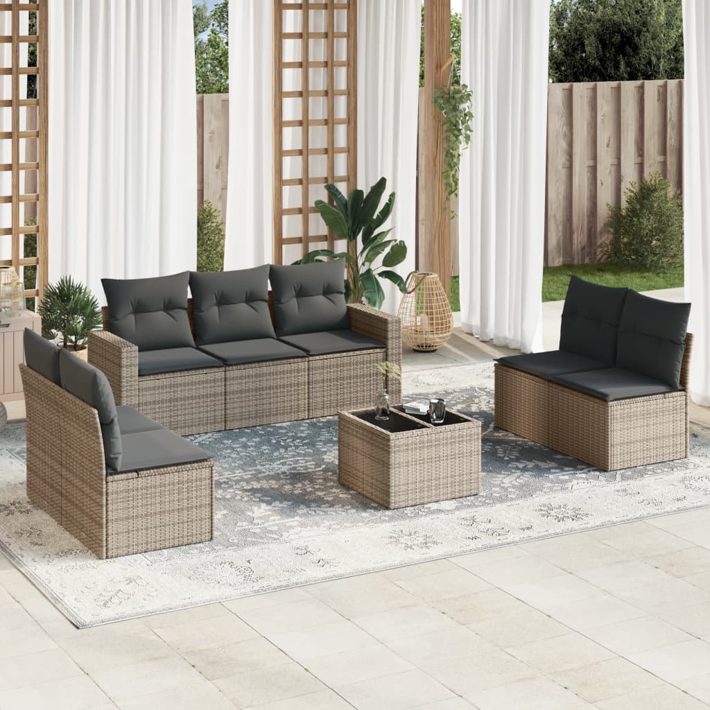vidaXL 8-delige Loungeset met kussens poly rattan grijs, foto 2