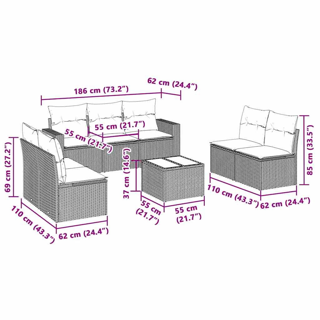 Set mobilier de grădină cu perne, 8 piese gri deschis poliratan 3251179 - imagine 3