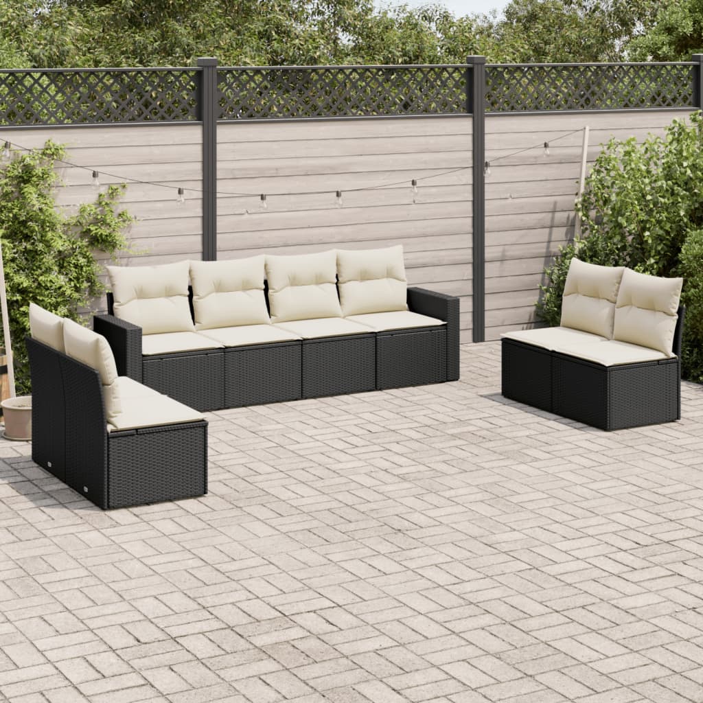 vidaXL 8-tlg. Garten-Sofagarnitur mit Kissen Schwarz Poly Rattan