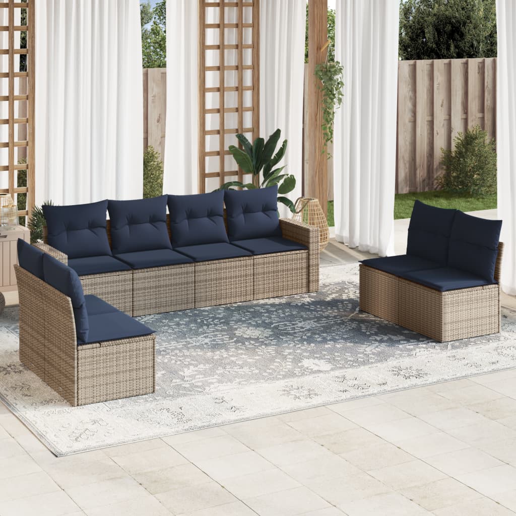 vidaXL sofasæt til haven 8 dele med hynder polyrattan grå