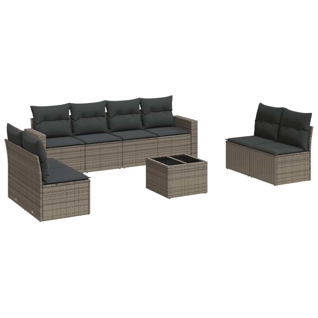 vidaXL 9-delige Loungeset met kussens poly rattan grijs, foto 3