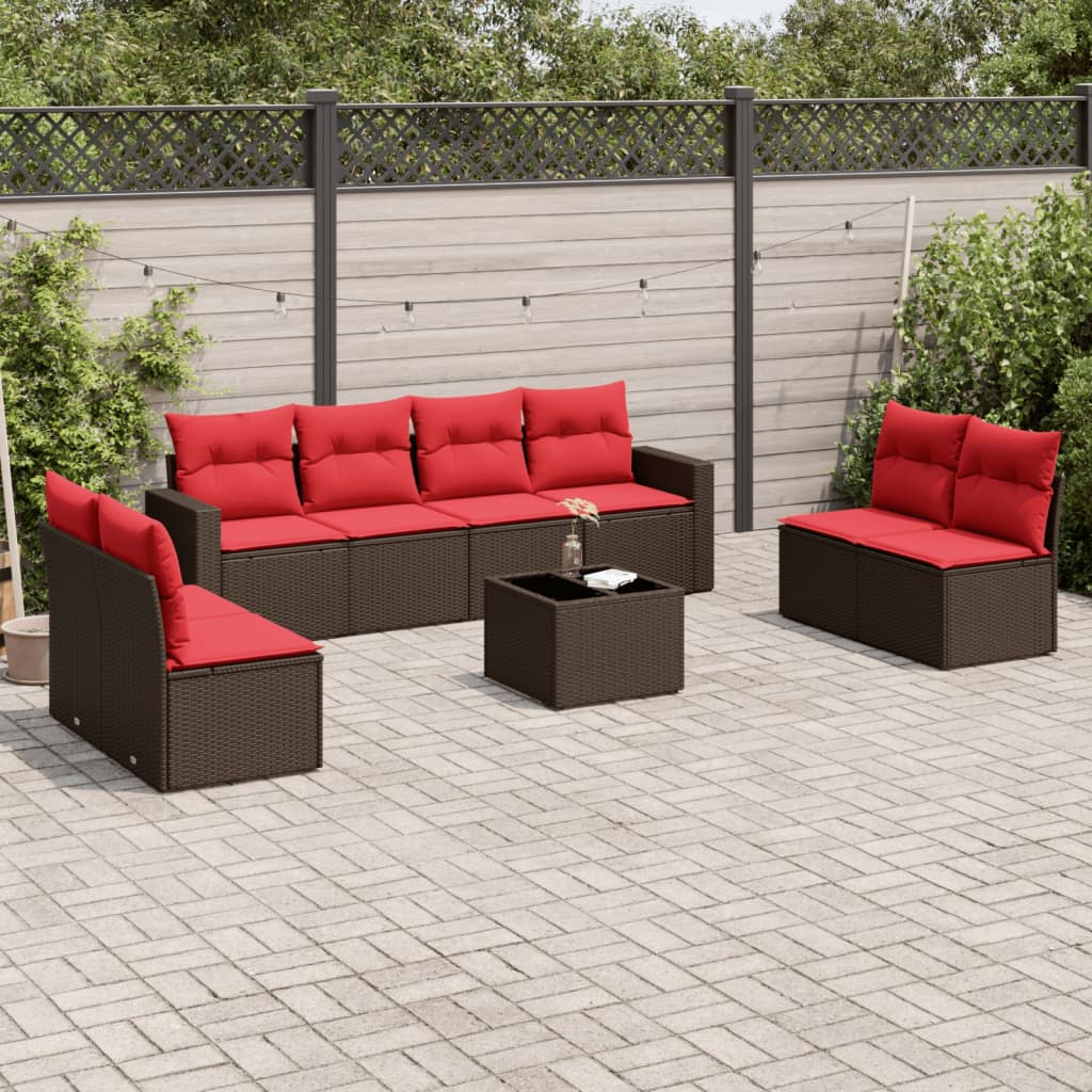 9 Piece Patio Sofa Set with Cushions Brown Poly Rattan