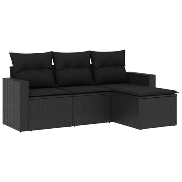 vidaXL 4-osaline aiadiivani komplekt patjadega, must, pol&uuml;rotang
