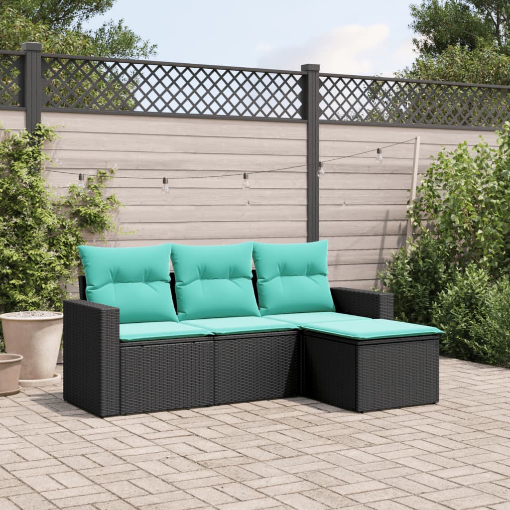 vidaXL sofasæt til haven 4 dele med hynder polyrattan sort