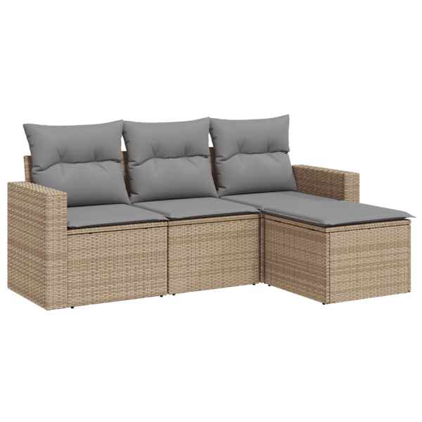 vidaXL 4-osaline aiadiivani komplekt patjadega, beež, pol&uuml;rotang