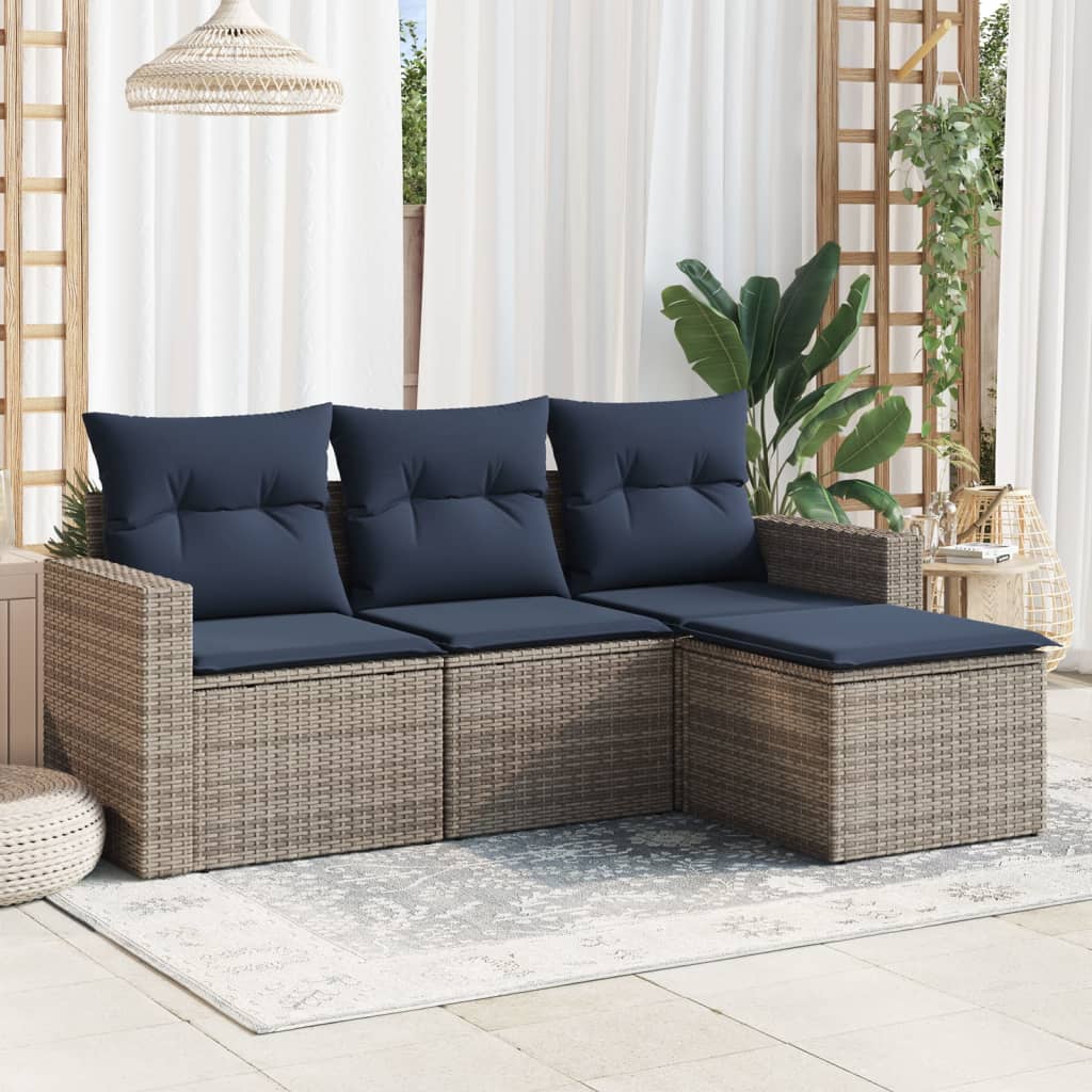 vidaXL sofasæt til haven 4 dele med hynder polyrattan grå