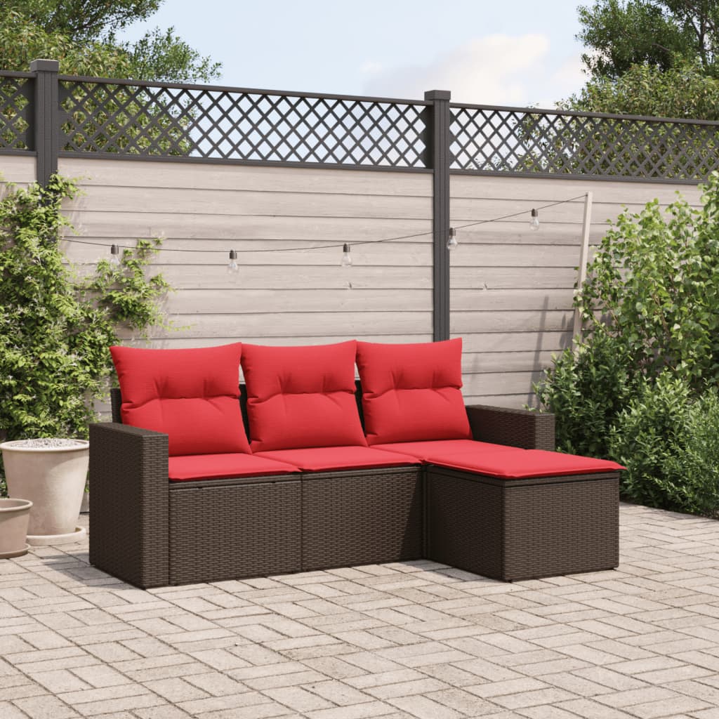 vidaXL sofasæt til haven 4 dele med hynder polyrattan brun