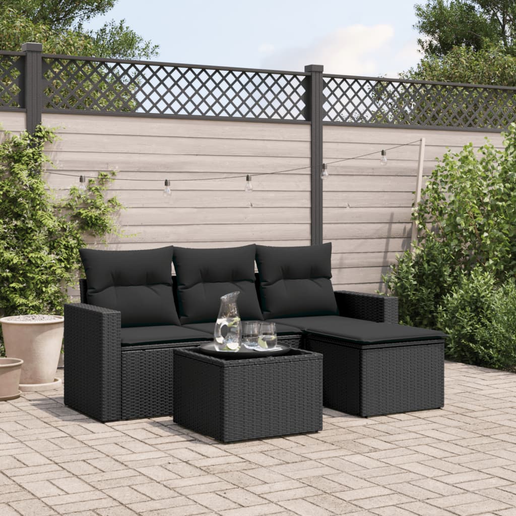 vidaXL 5 Piece Garden Sofa Set with Cushions Black Poly Rattan