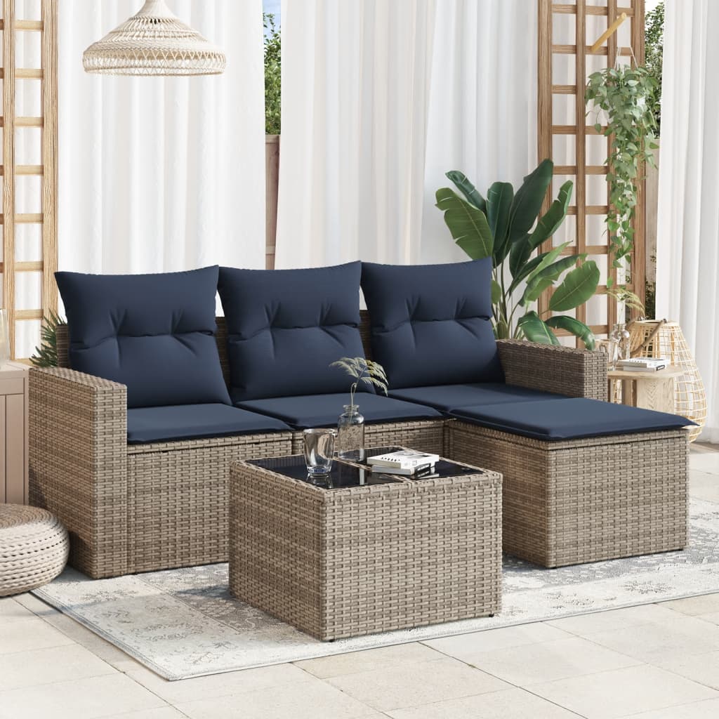 vidaXL sofasæt til haven 5 dele med hynder polyrattan grå