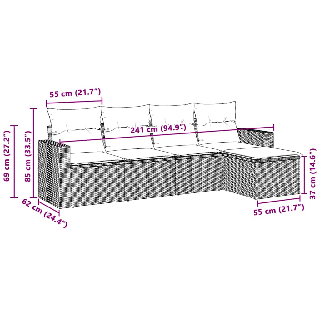 Set canapele de grădină cu perne, 5 piese gri deschis poliratan 3251229 - imagine 3