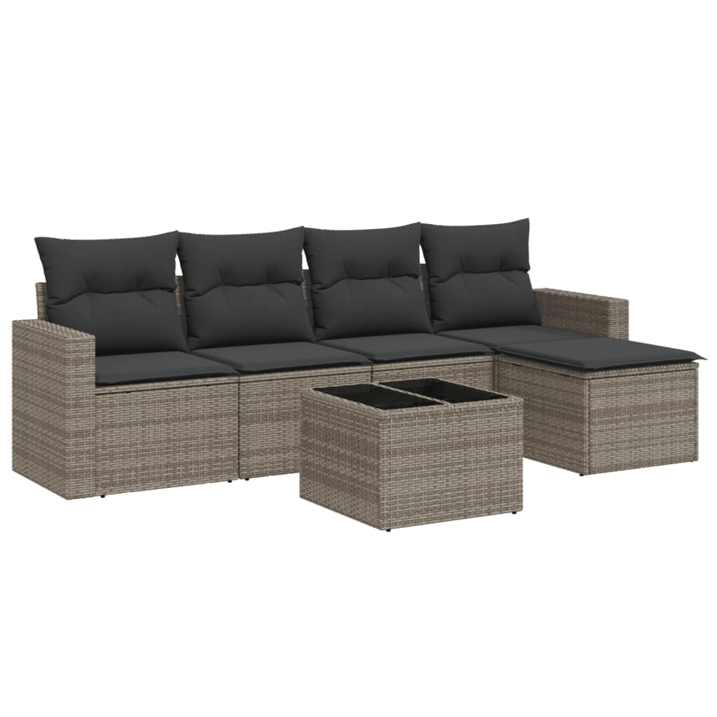 vidaXL 6-delige Loungeset met kussens poly rattan grijs, foto 3