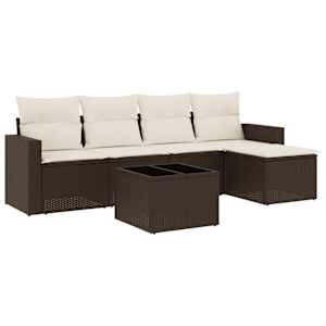 vidaXL 6-osaline aiam&ouml;&ouml;blikomplekt patjadega, pruun, pol&uuml;rotang